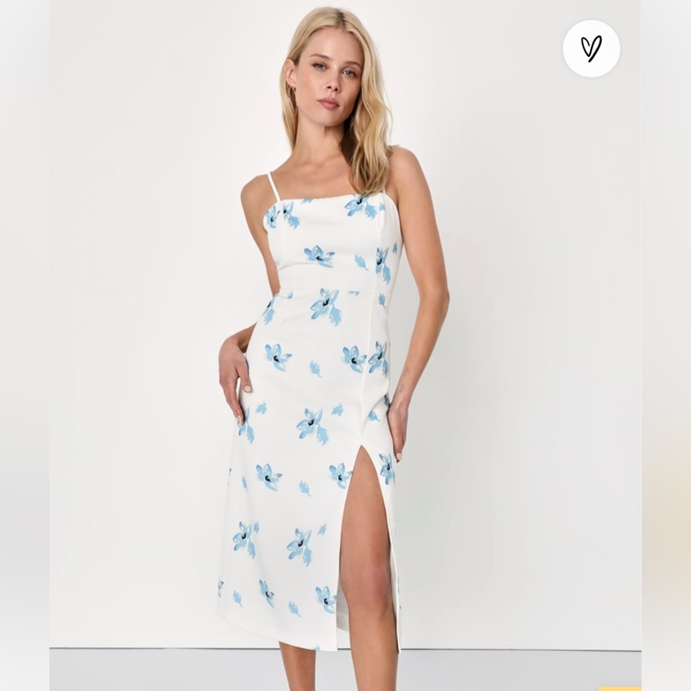 NWT Lulus Eloquent Efforts White Floral Midi Dress